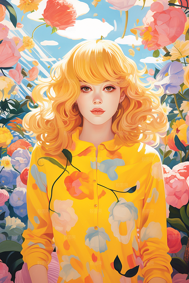 多巴胺女孩高清手绘插画