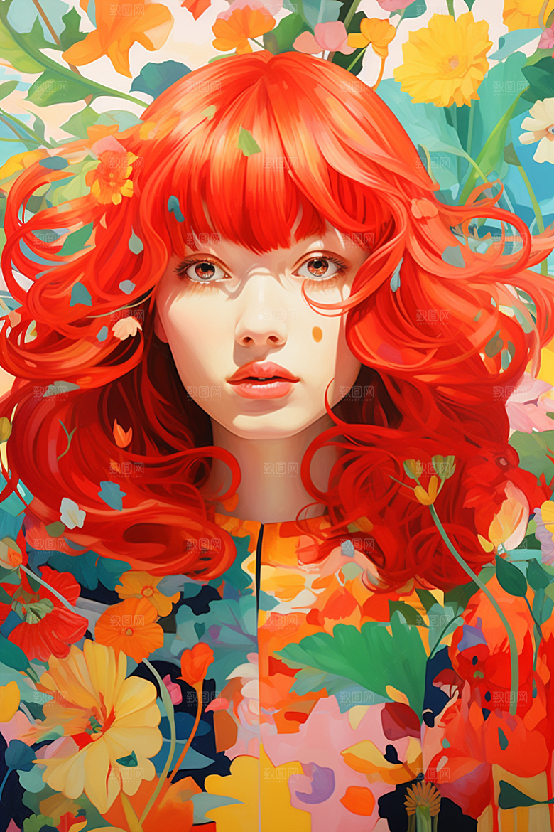 多巴胺女孩艺术感少女插画