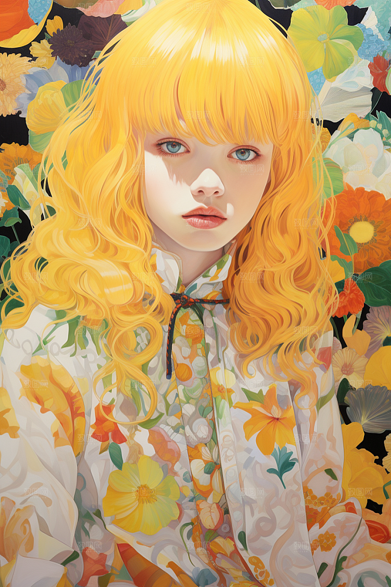 多巴胺女孩艺术感五彩斑斓插画