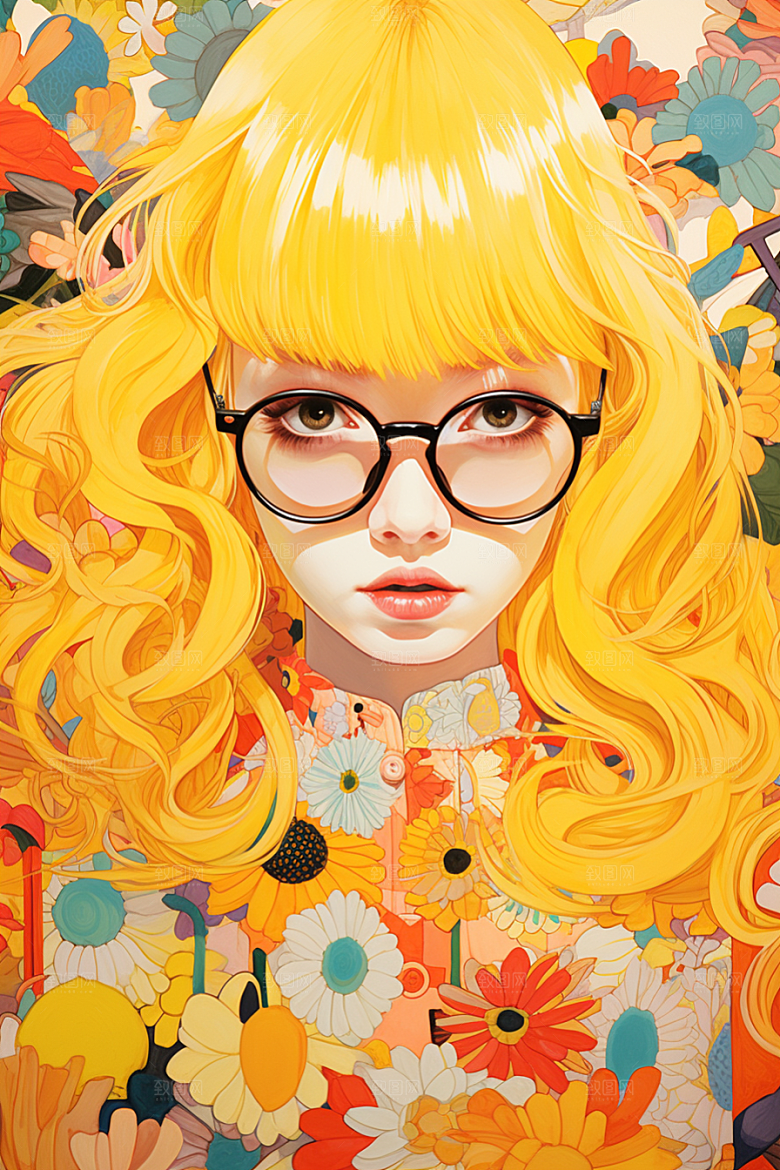 多巴胺女孩高清五彩斑斓插画