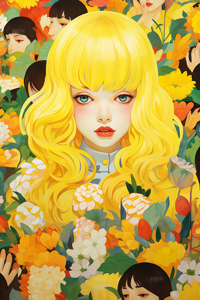 多巴胺女孩五彩斑斓高清插画