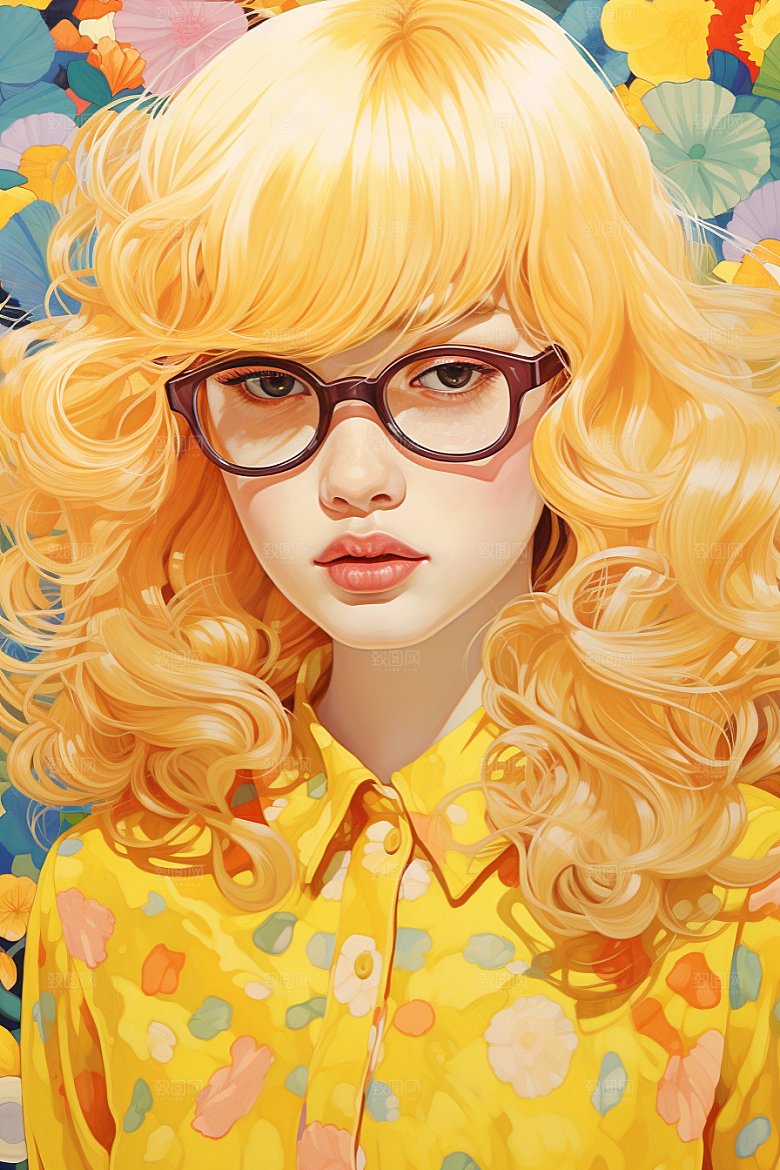 多巴胺女孩彩色穿搭插画