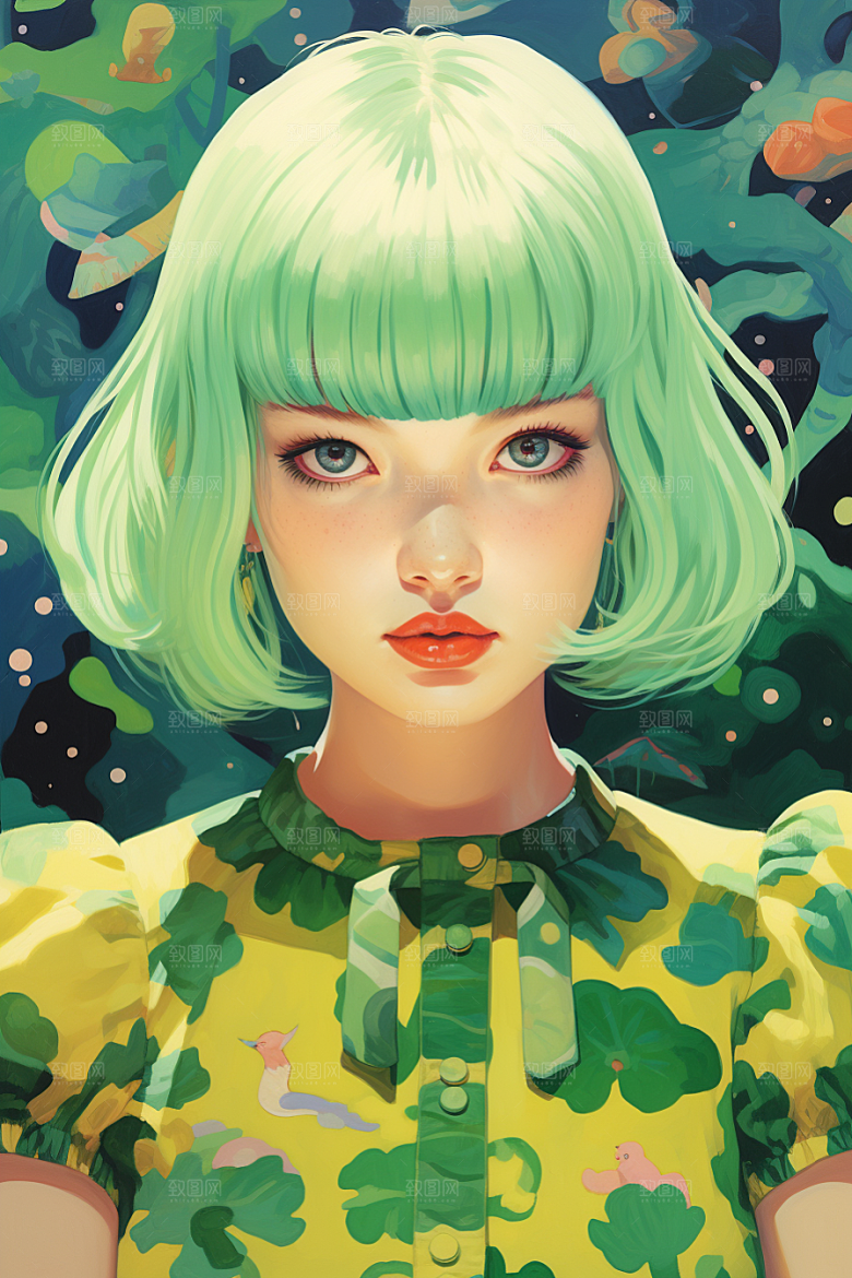 多巴胺女孩缤纷高清插画