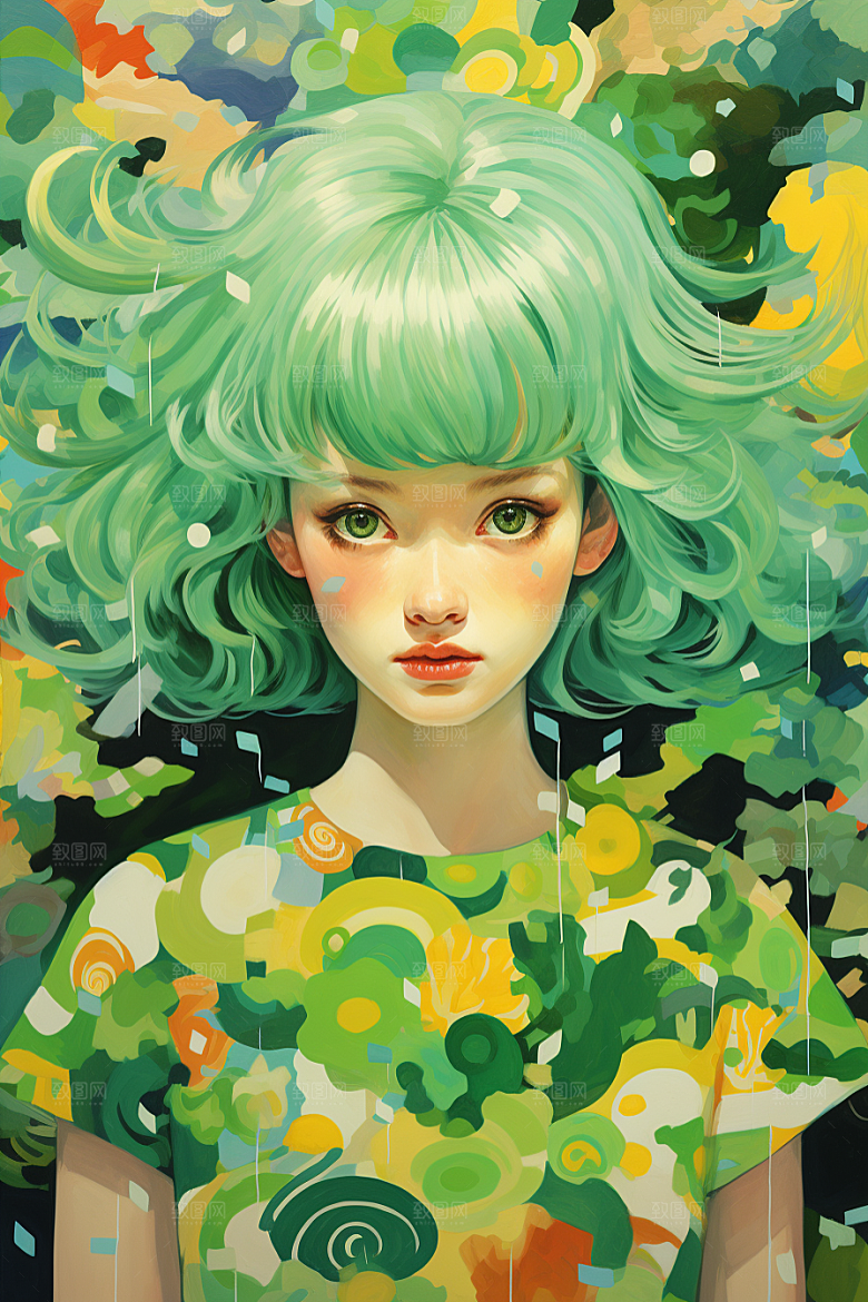 多巴胺女孩五彩斑斓少女插画
