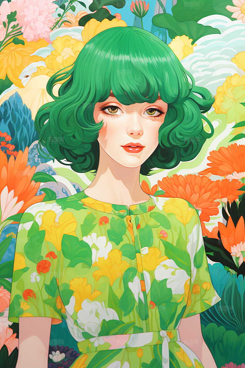 多巴胺女孩少女彩色插画