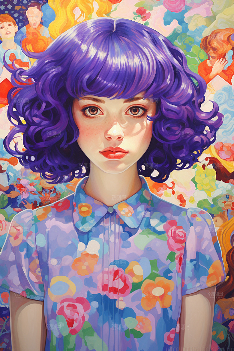 多巴胺女孩可爱穿搭插画