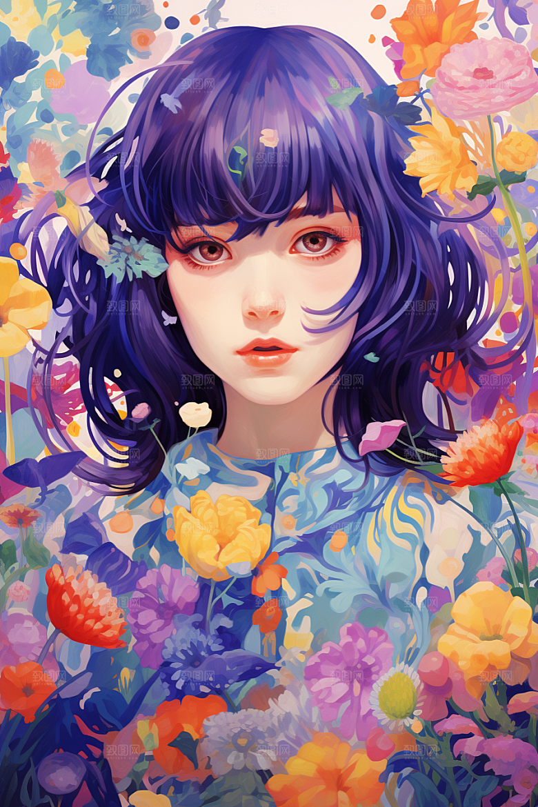 多巴胺女孩艺术感缤纷插画
