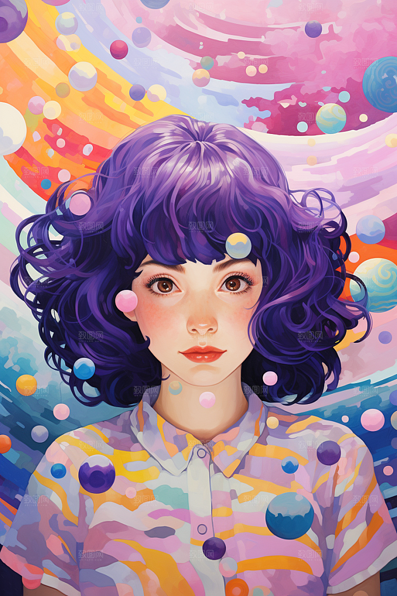 多巴胺女孩穿搭手绘插画