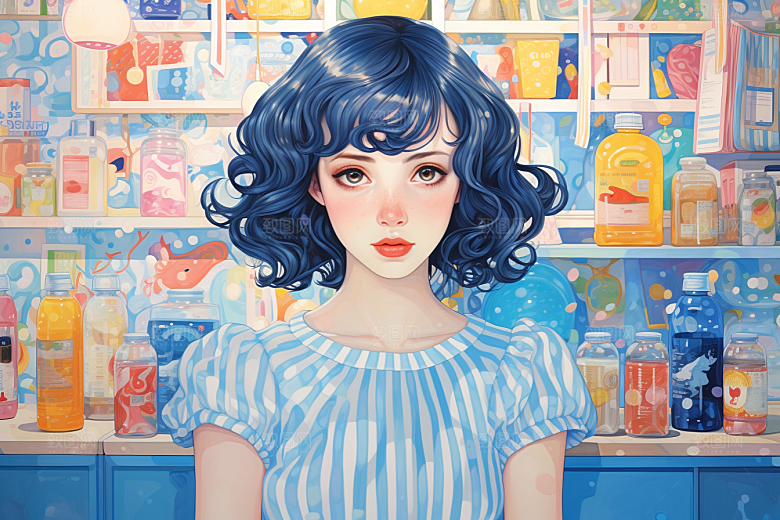 多巴胺女孩缤纷手绘插画