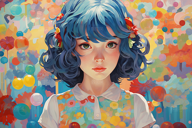 多巴胺女孩手绘缤纷插画