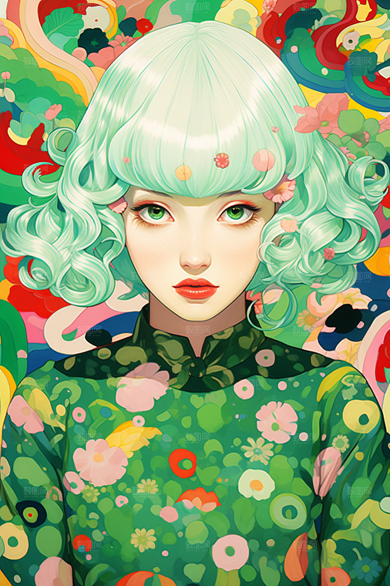多巴胺女孩穿搭形象插画