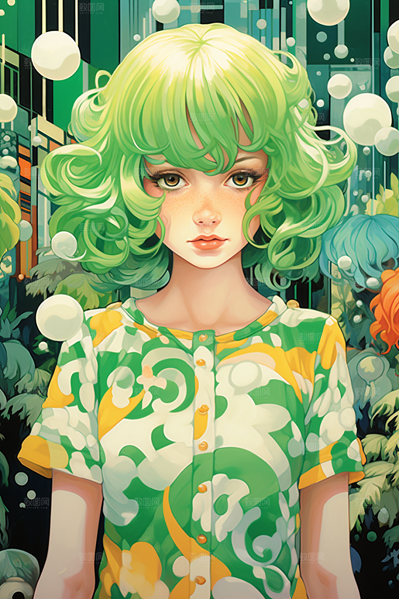 多巴胺女孩形象高清插画