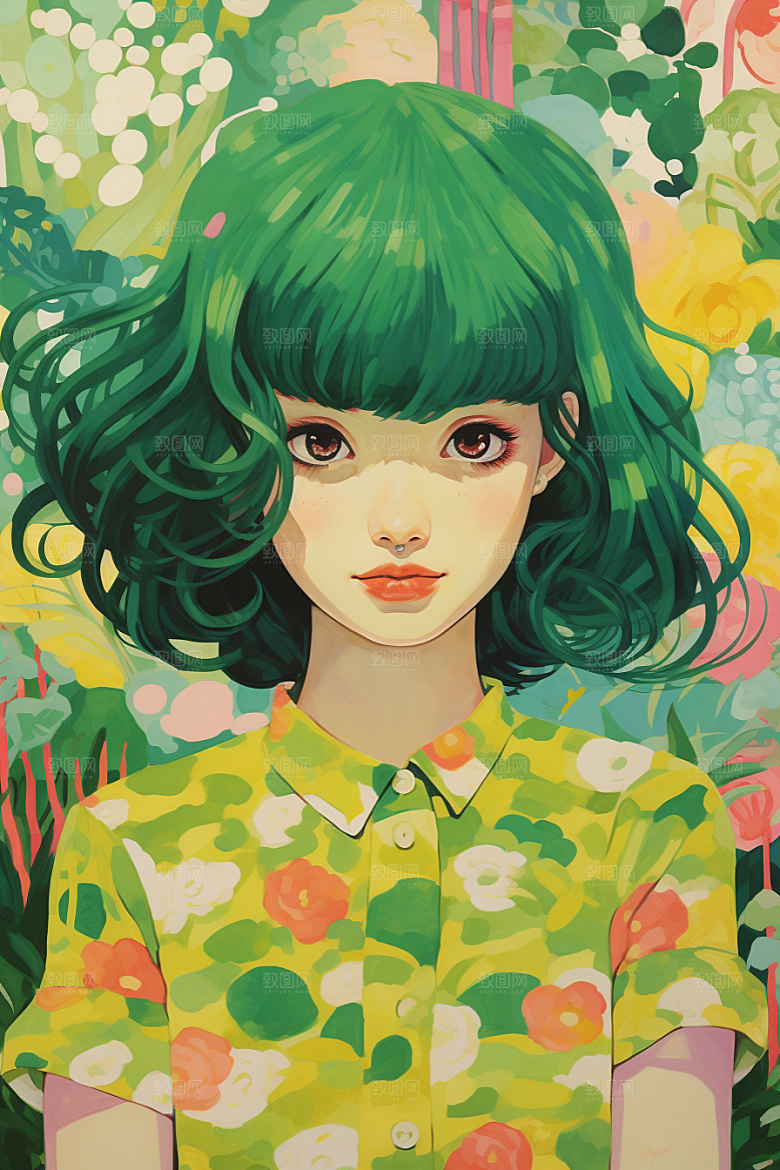 多巴胺女孩艺术感高清插画