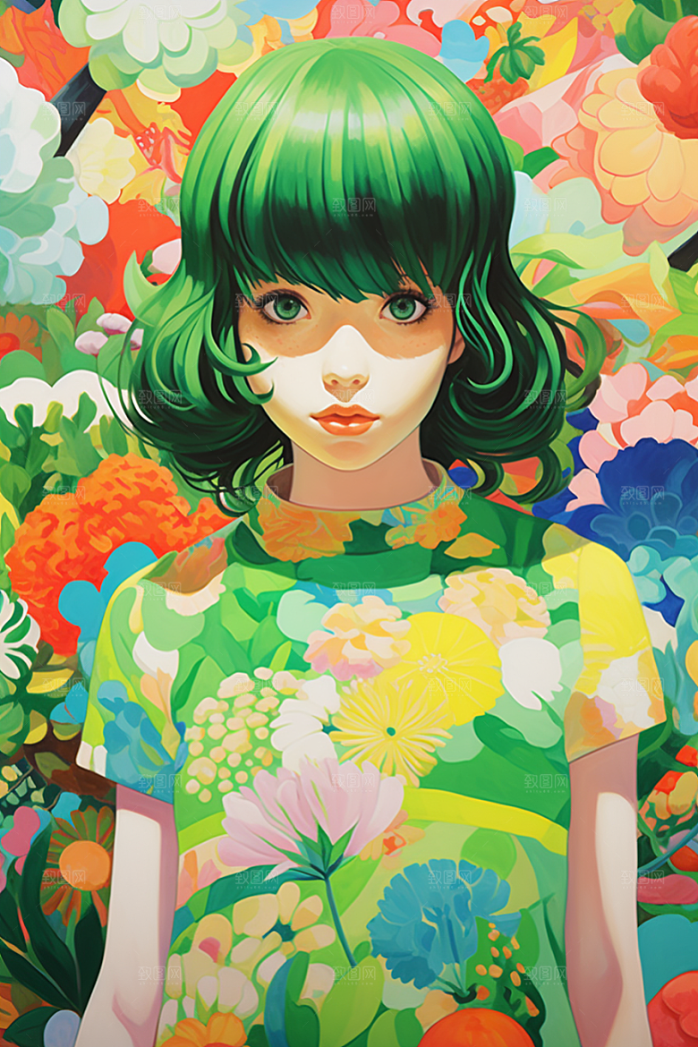 多巴胺女孩缤纷五彩斑斓插画