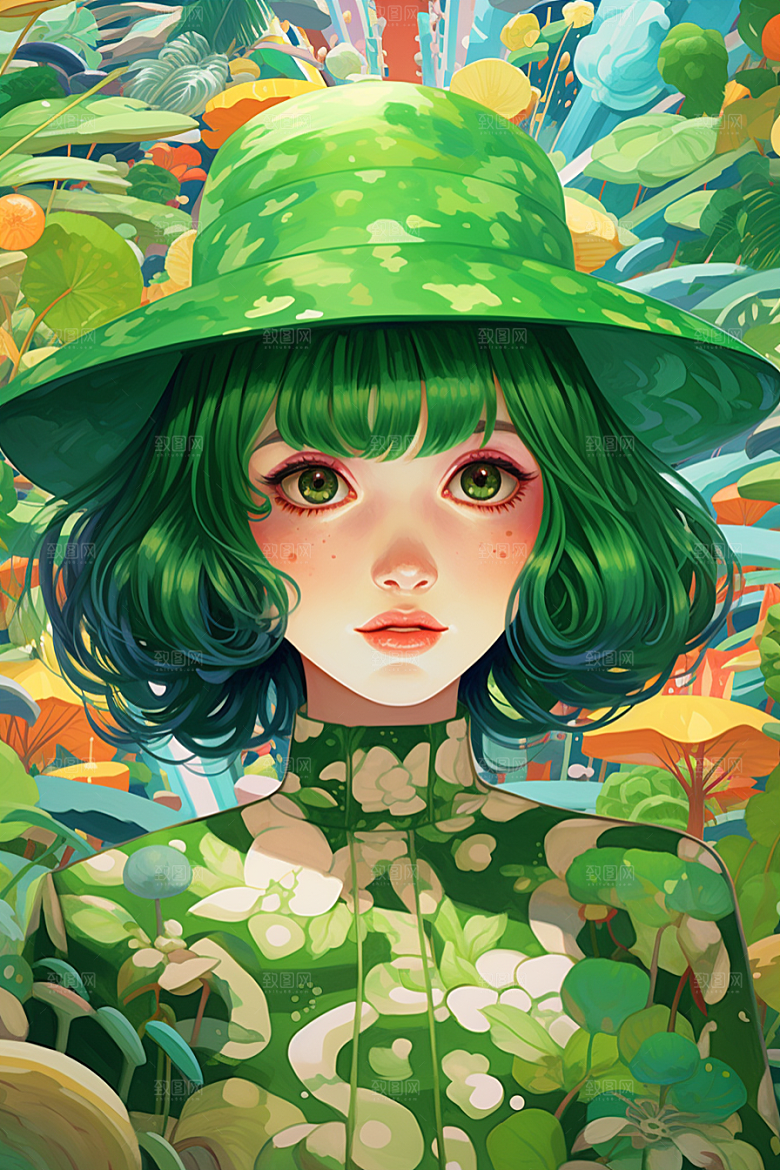 多巴胺女孩艺术感穿搭插画
