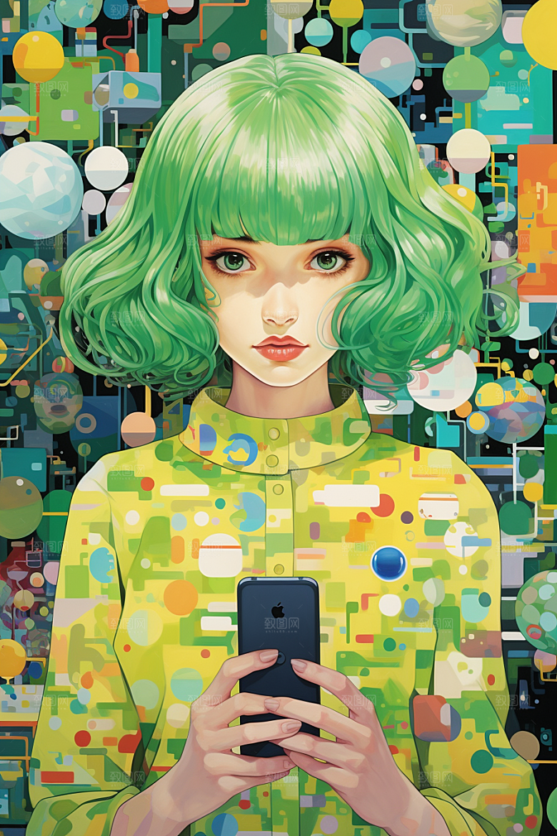 多巴胺女孩少女缤纷插画