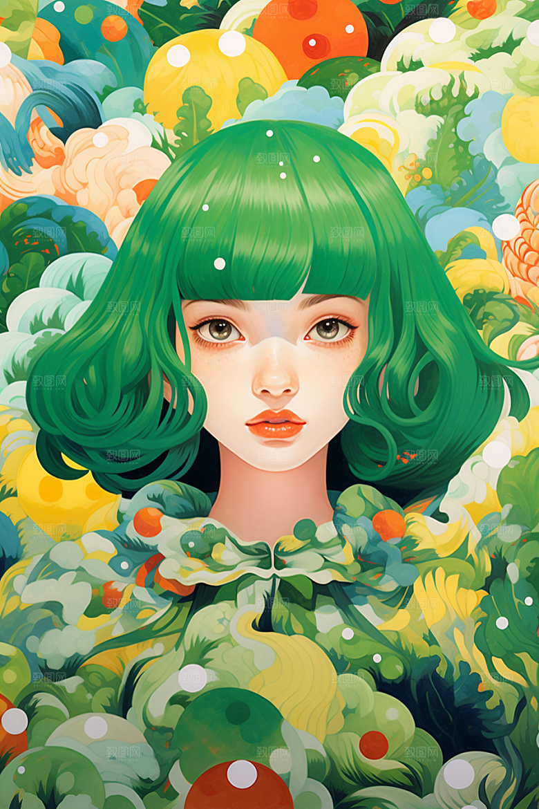 多巴胺女孩艺术感彩色插画