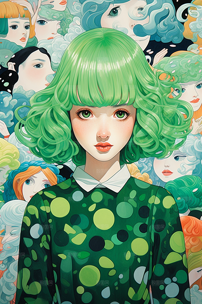 多巴胺女孩缤纷少女插画