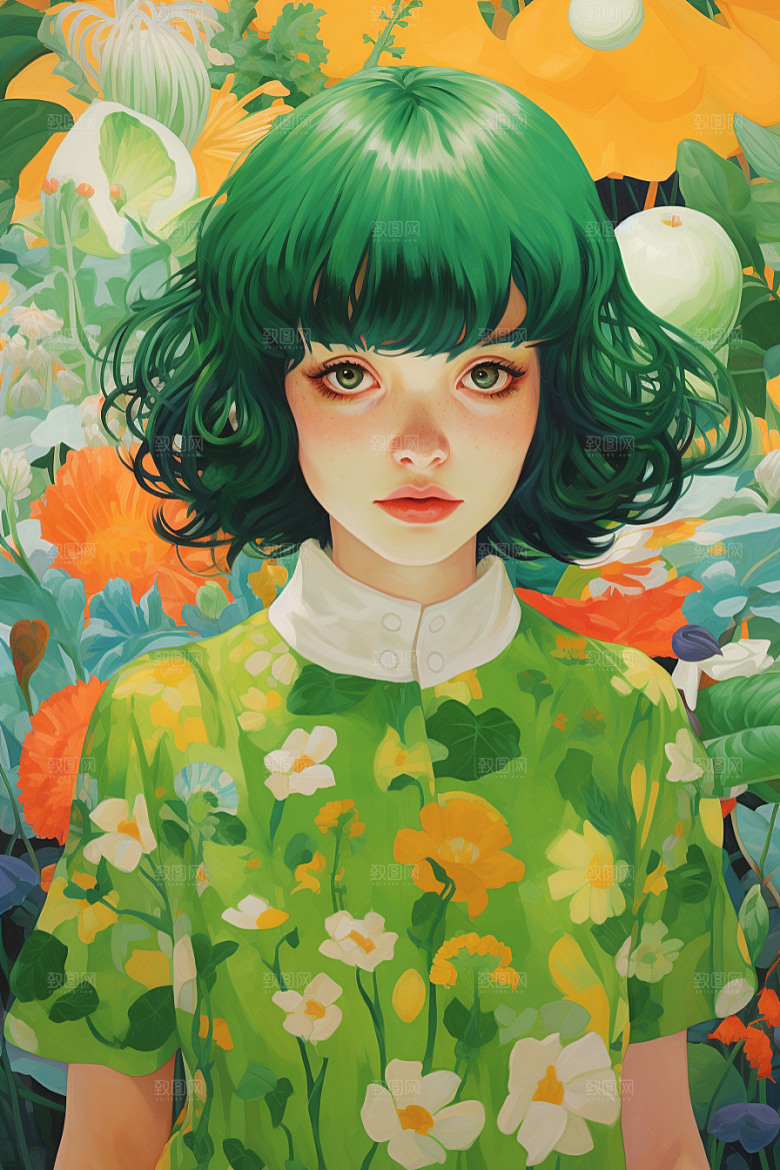 多巴胺女孩彩色少女插画