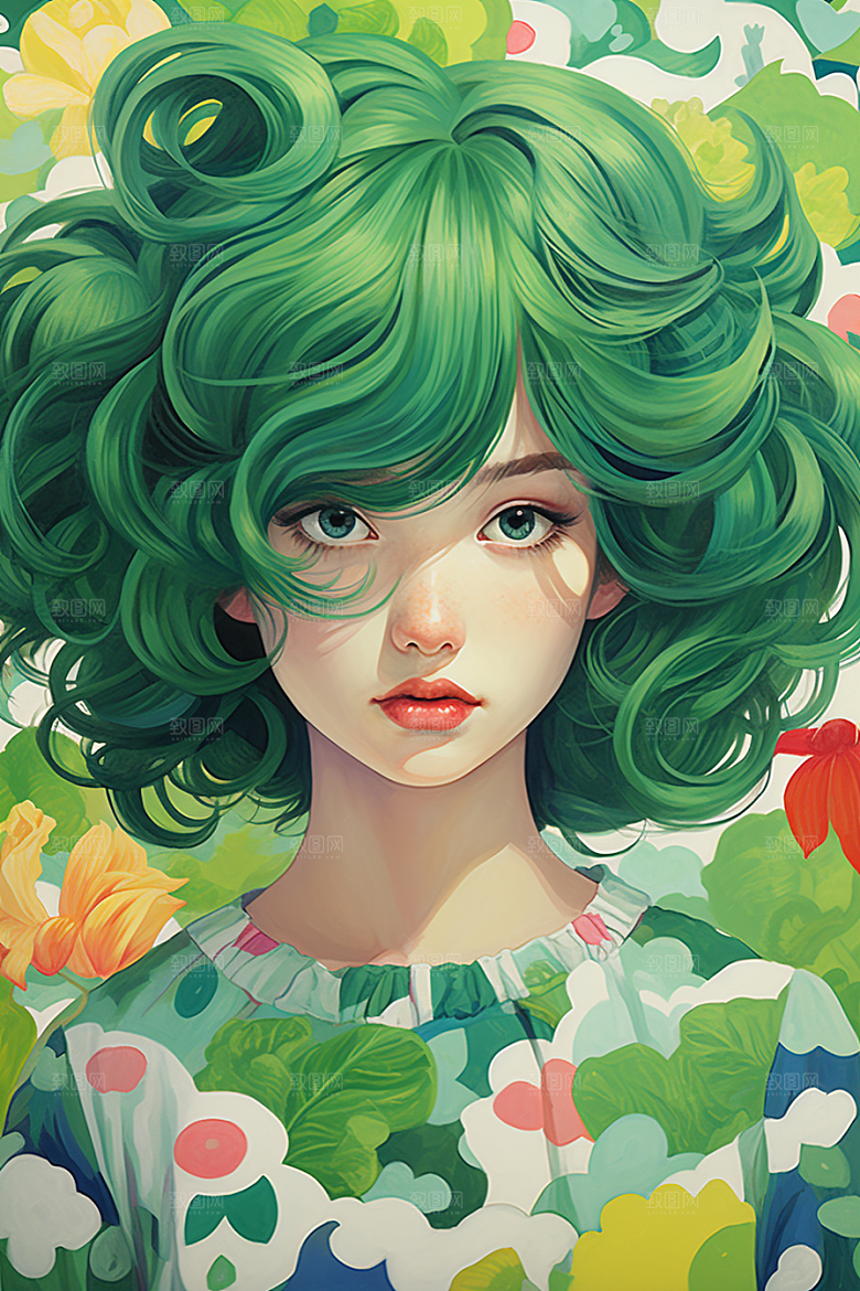 多巴胺女孩五彩斑斓缤纷插画