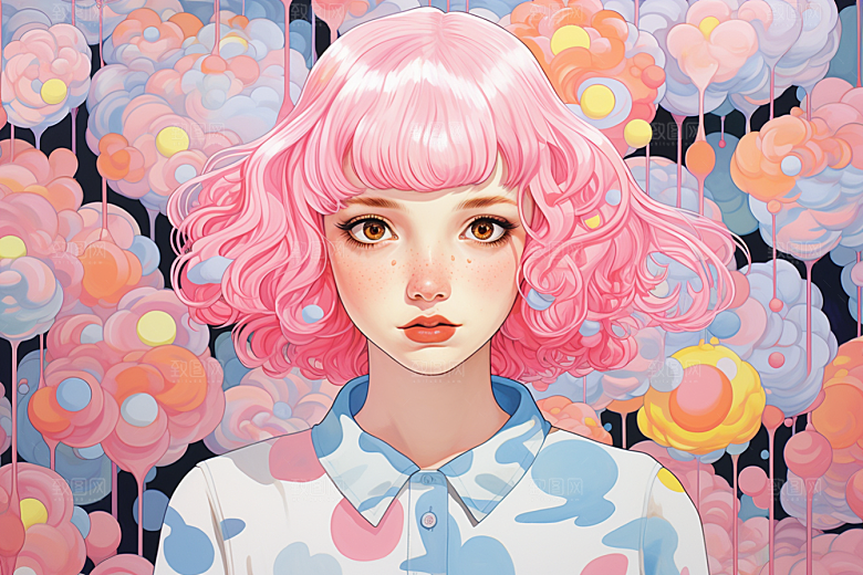 多巴胺女孩艺术感高清插画
