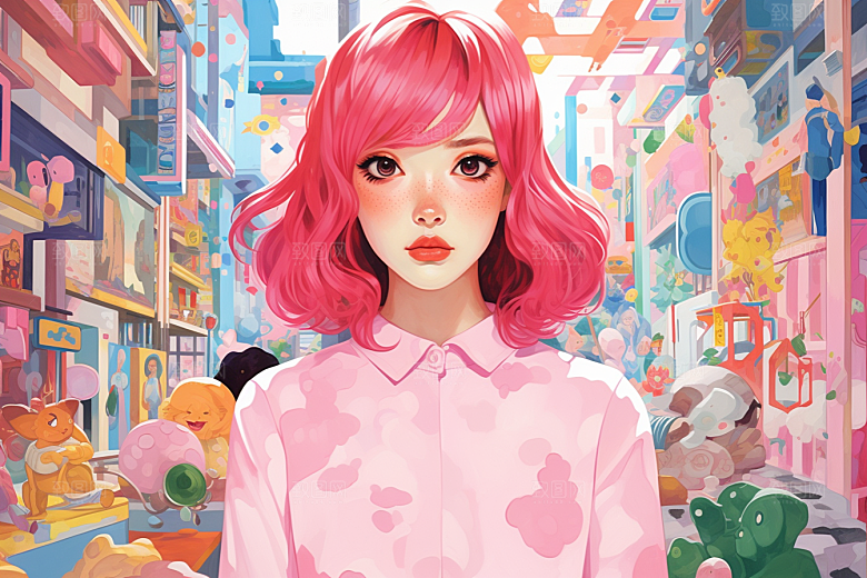 多巴胺女孩形象穿搭插画