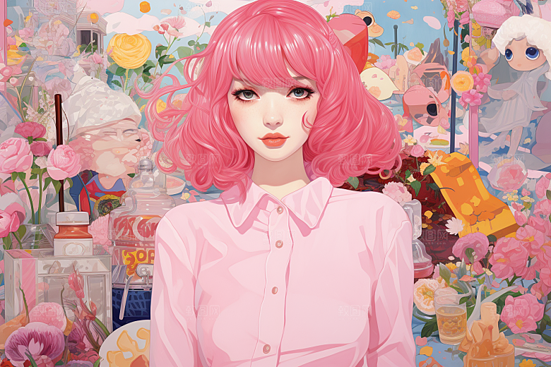 多巴胺女孩穿搭五彩斑斓插画