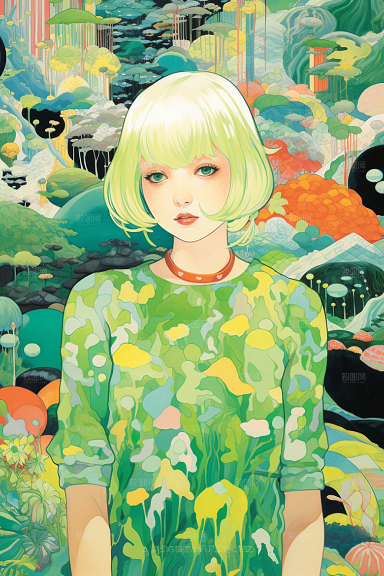 多巴胺女孩艺术感穿搭插画