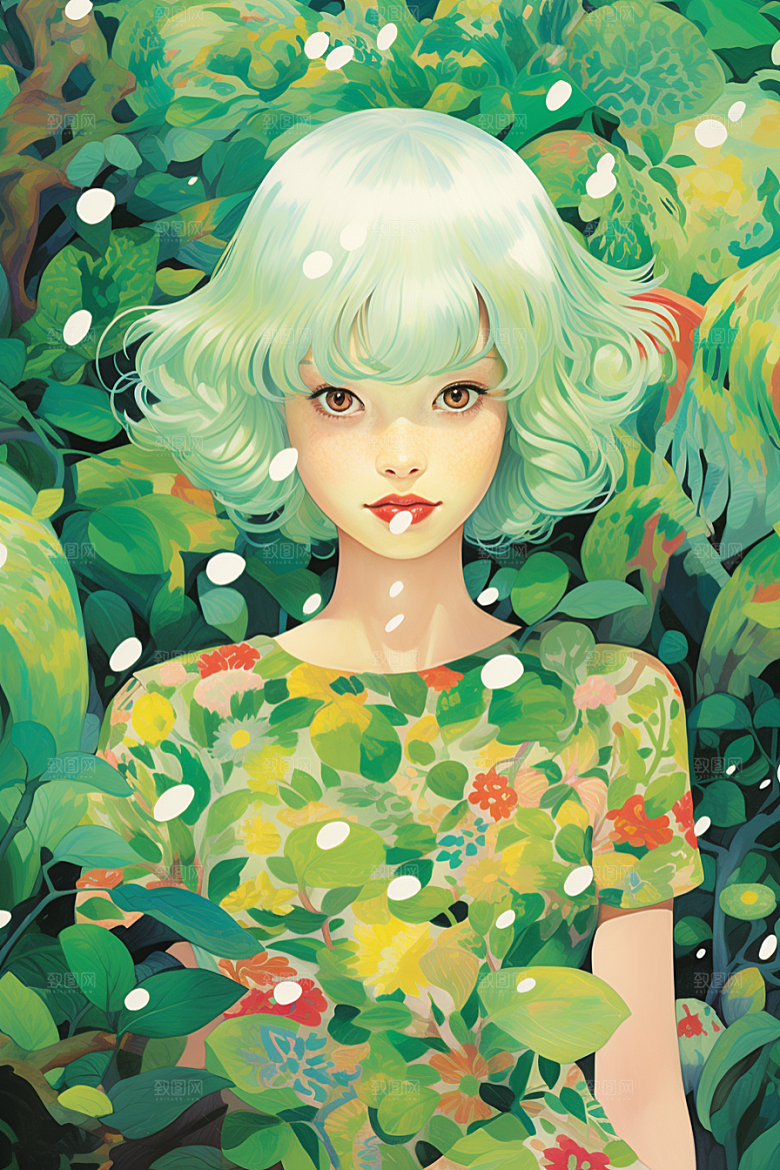 多巴胺女孩五彩斑斓彩色插画