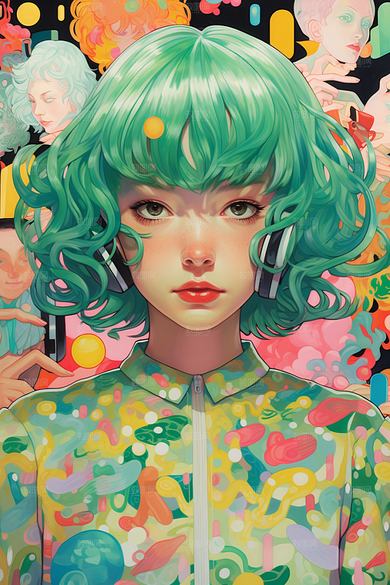 多巴胺女孩艺术感可爱插画