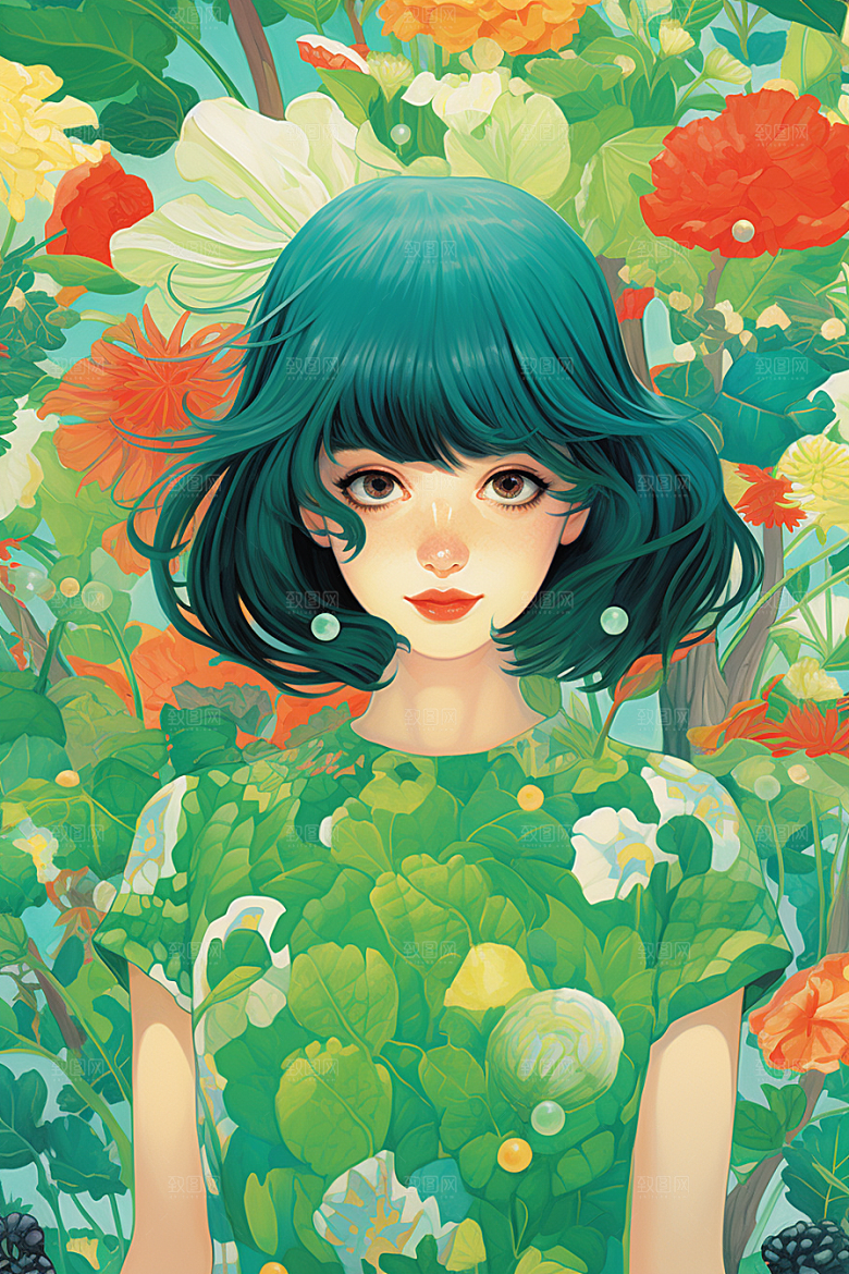 多巴胺女孩少女彩色插画