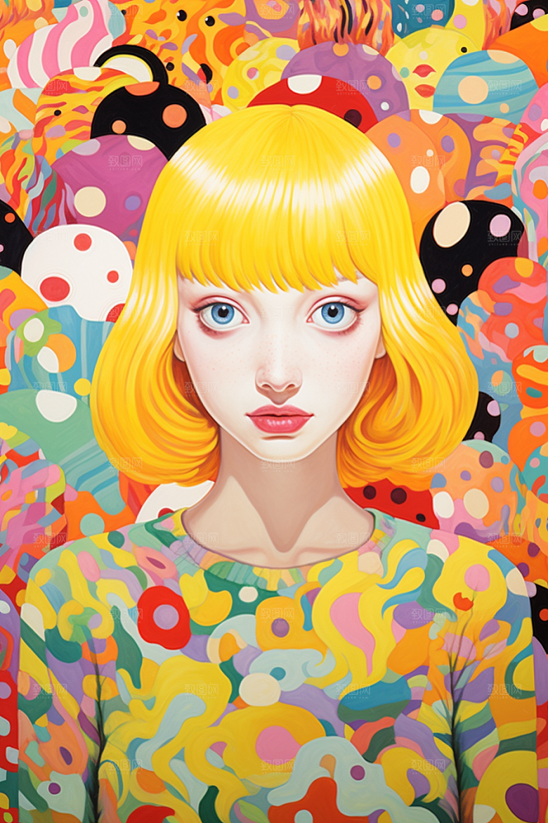 多巴胺女孩艺术感形象插画