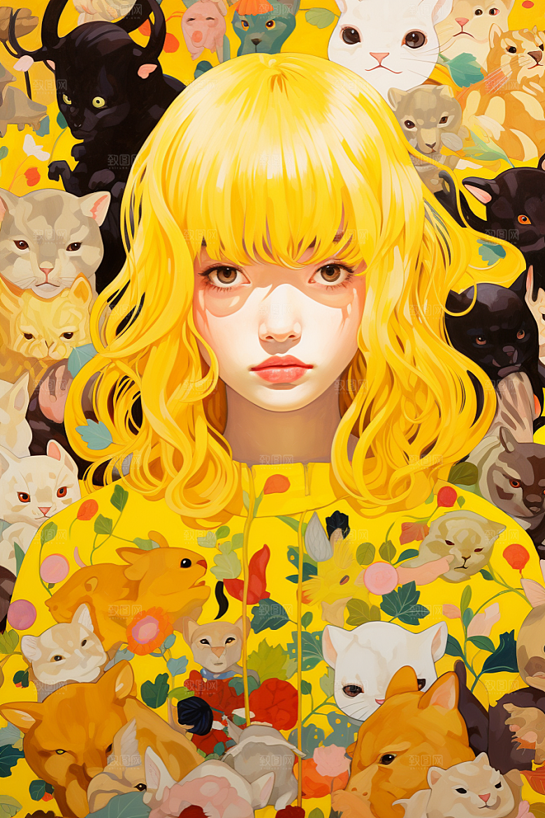 多巴胺女孩缤纷形象插画