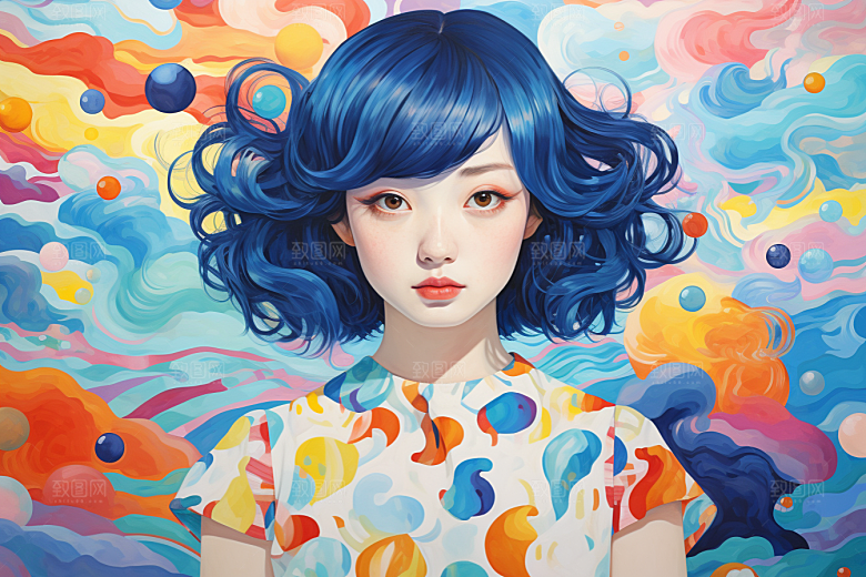 多巴胺女孩形象高清插画