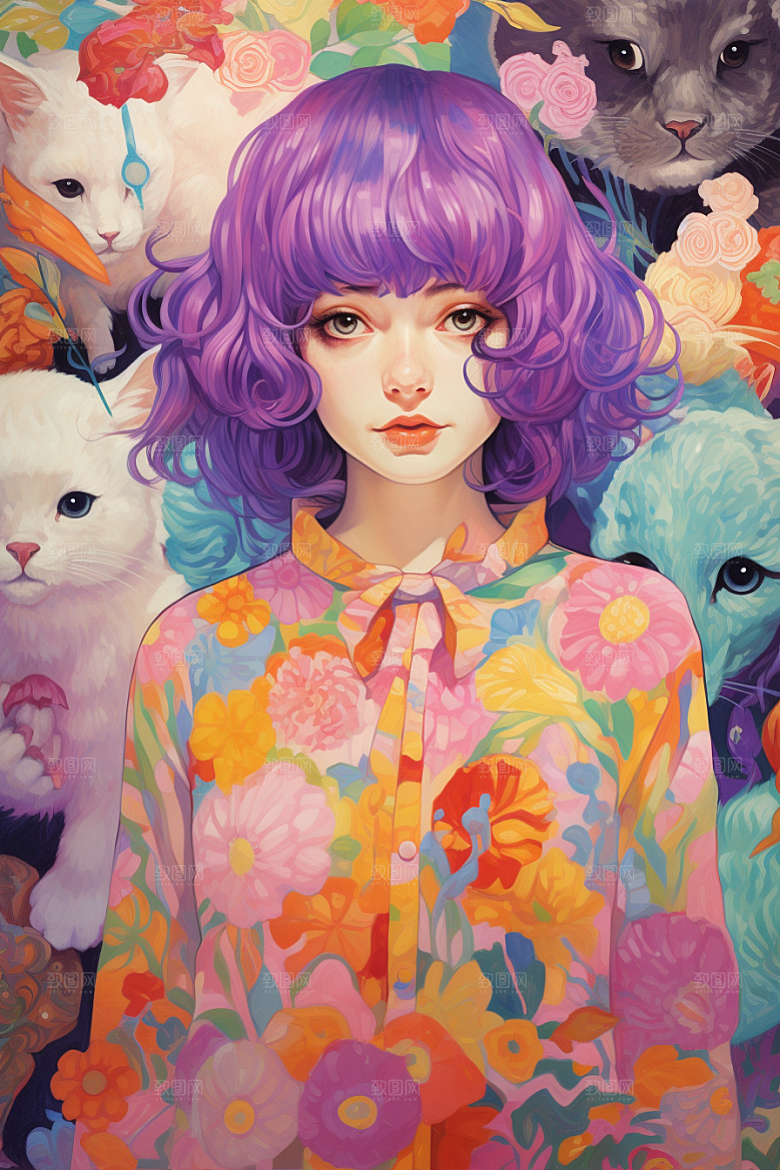 多巴胺女孩少女可爱插画