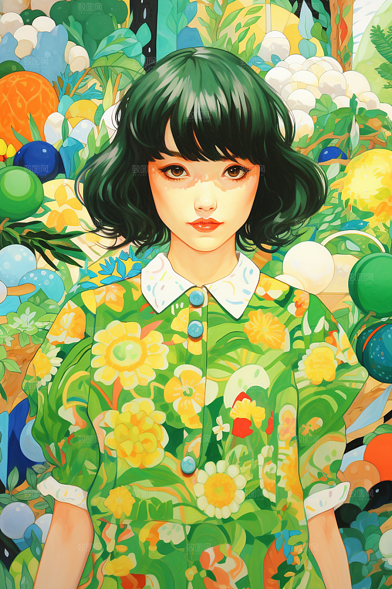 多巴胺女孩彩色穿搭插画