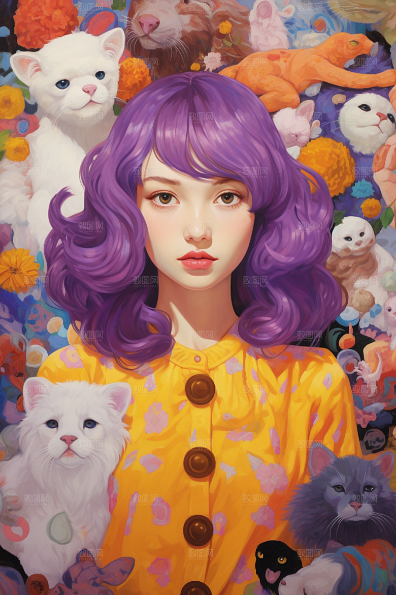 多巴胺女孩缤纷高清插画