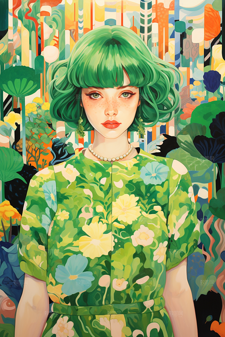 多巴胺女孩高清手绘插画