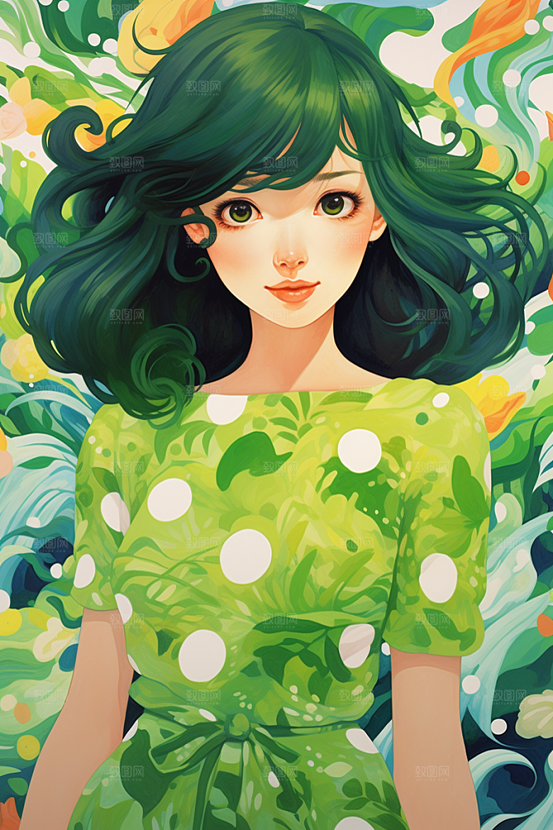多巴胺女孩缤纷五彩斑斓插画