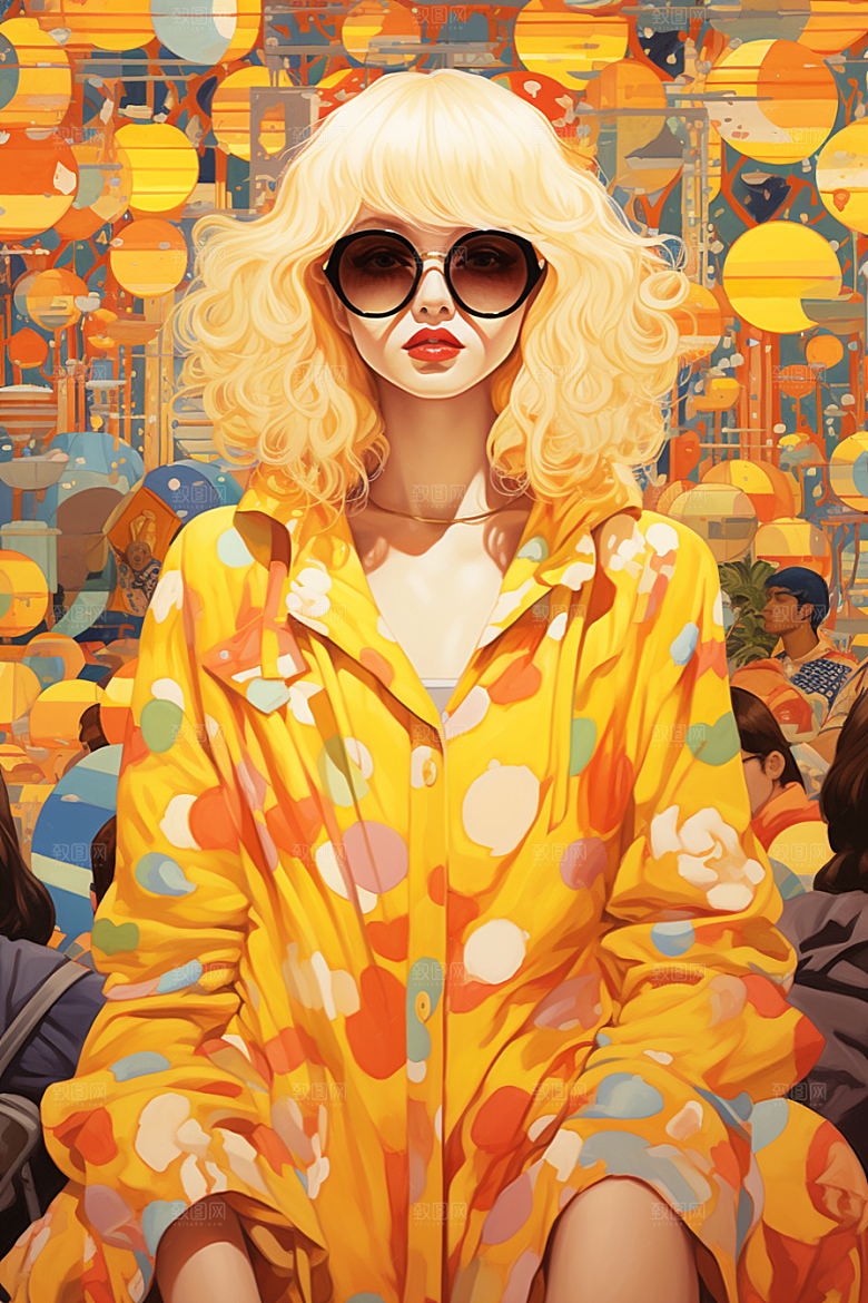 多巴胺女孩艺术感彩色插画