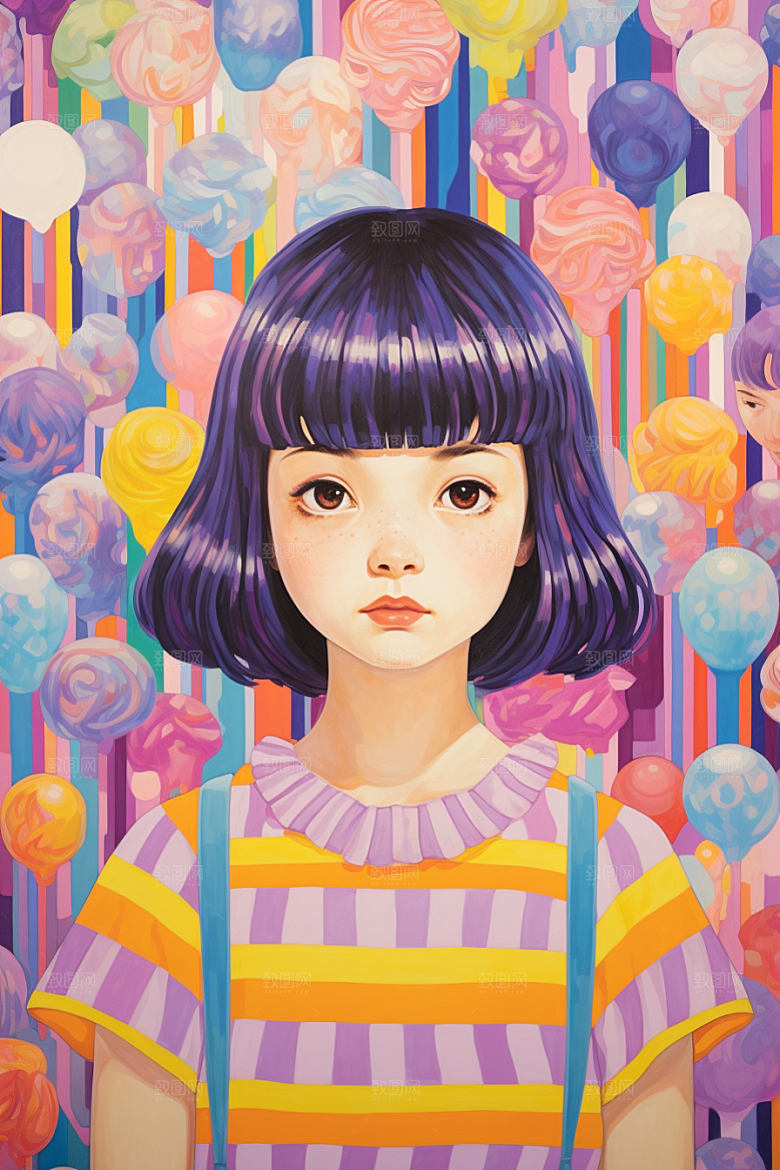 多巴胺女孩高清可爱插画