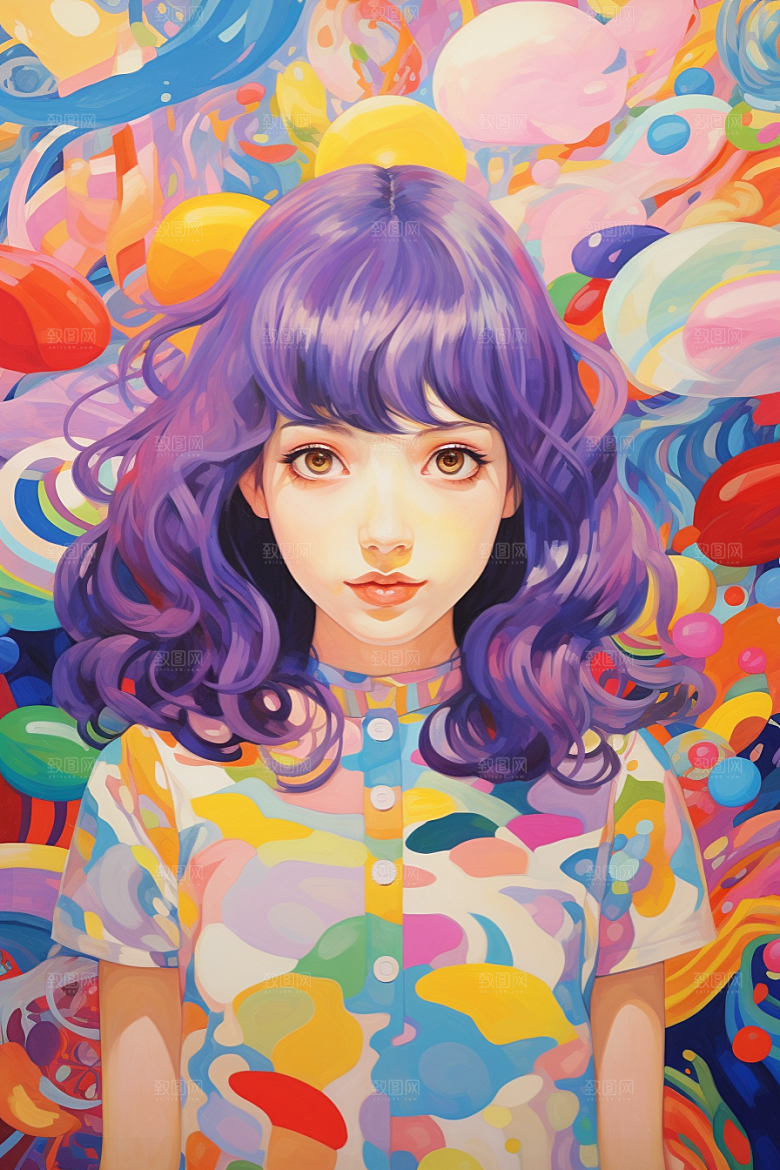 多巴胺女孩缤纷形象插画
