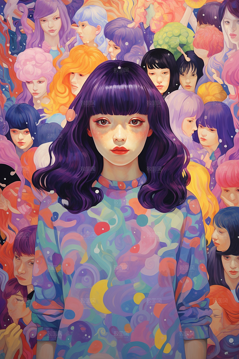 多巴胺女孩可爱形象插画