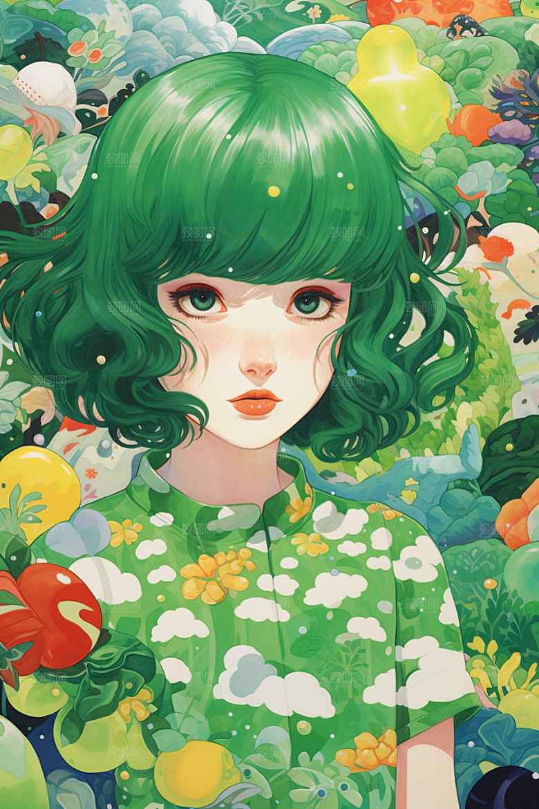 多巴胺女孩五彩斑斓形象插画