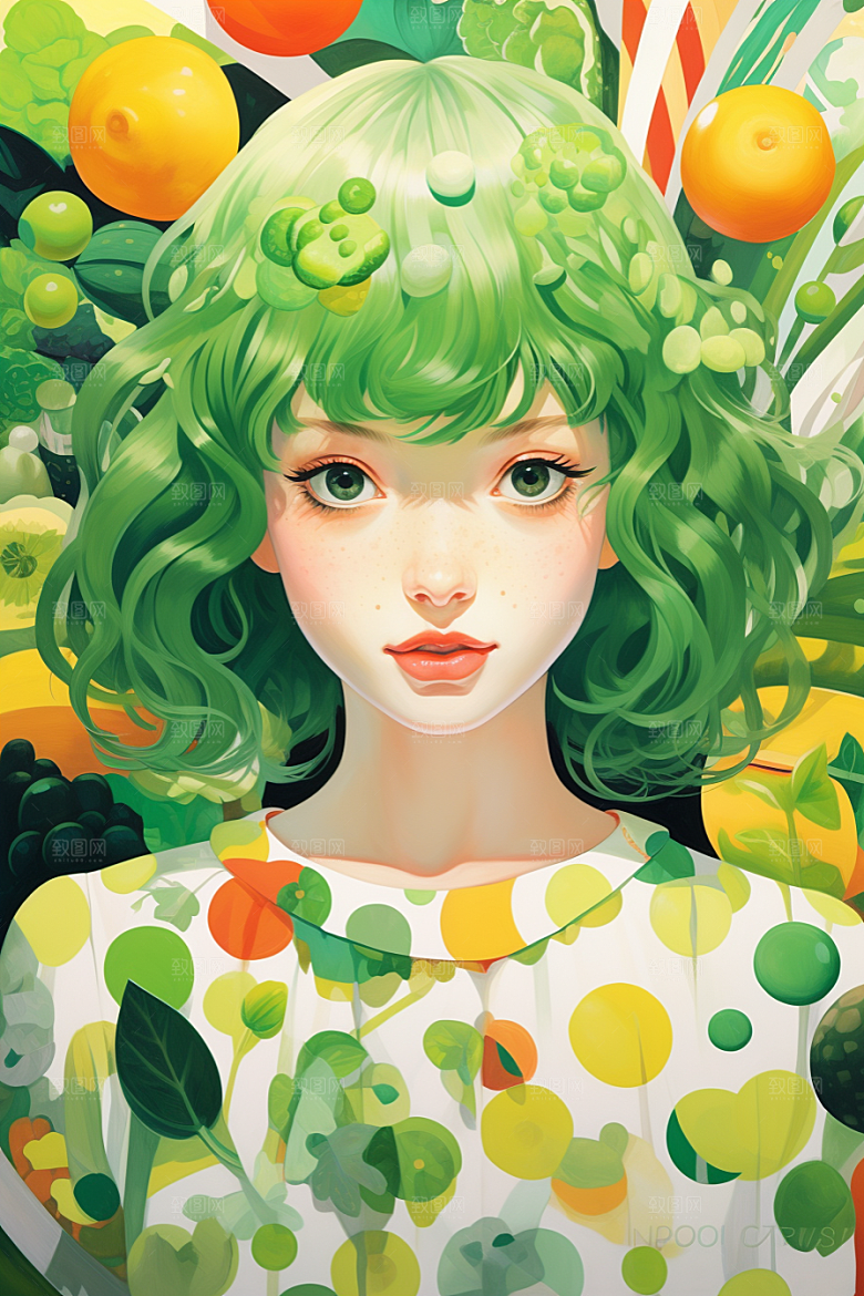 多巴胺女孩艺术感五彩斑斓插画