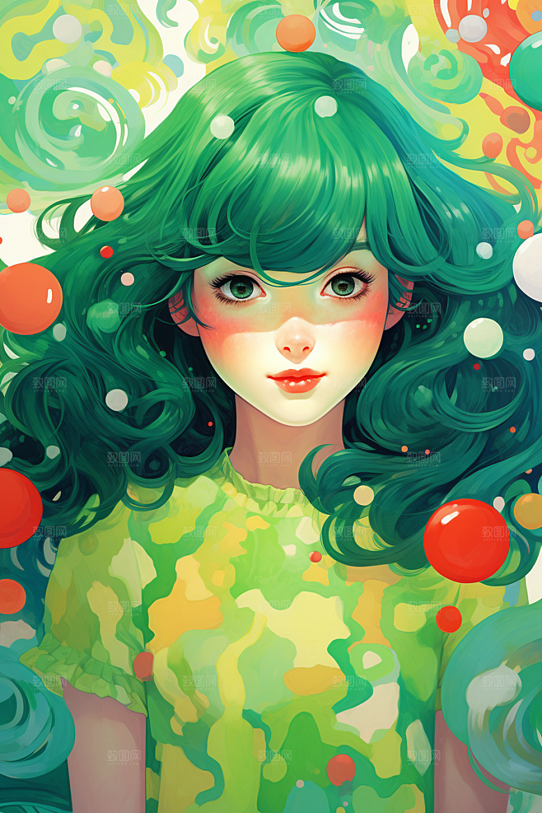 多巴胺女孩彩色缤纷插画