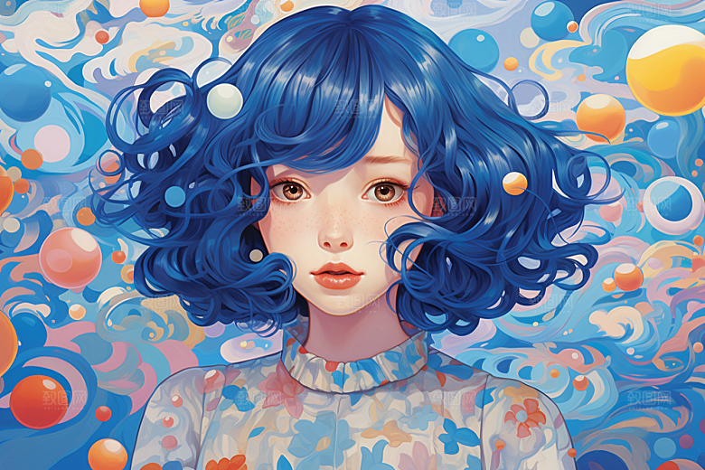 多巴胺女孩艺术感五彩斑斓插画