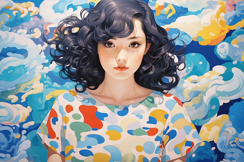 多巴胺女孩彩色五彩斑斓插画