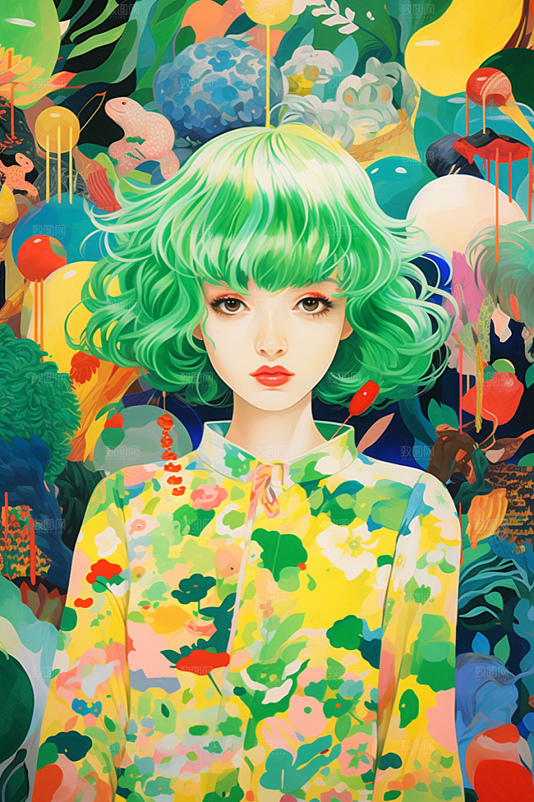 多巴胺女孩形象缤纷插画