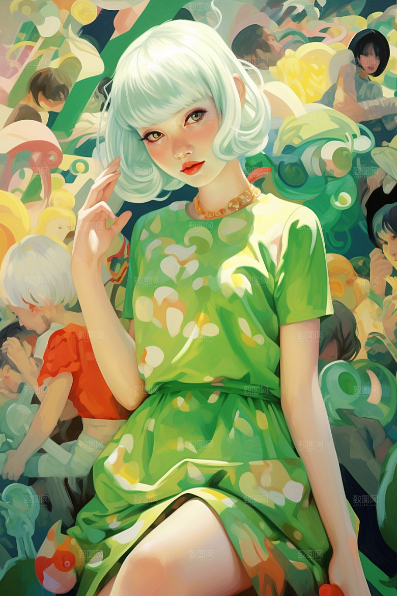多巴胺女孩高清五彩斑斓插画